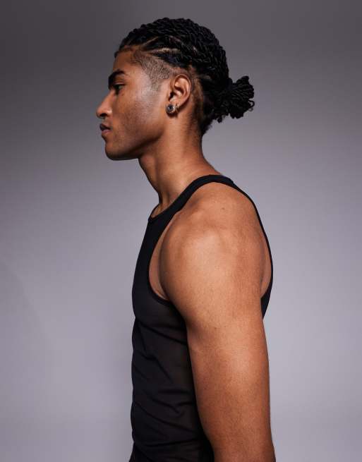 ASOS DESIGN muscle fit vest with high scoop neck in black mesh , 4 of 5