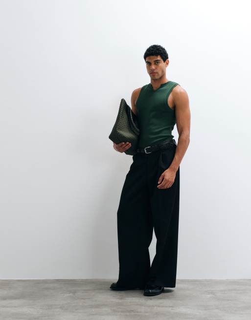 ASOS DESIGN muscle fit vest with notch neck in dark green rib, 3 of 5