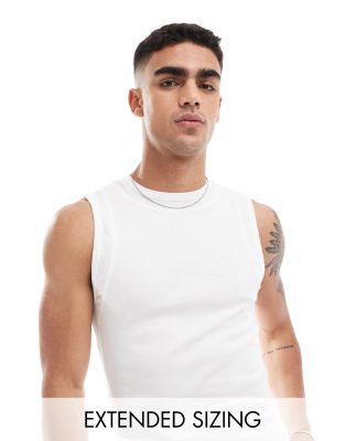 ASOS DESIGN muscle fit vest with panel detail in white