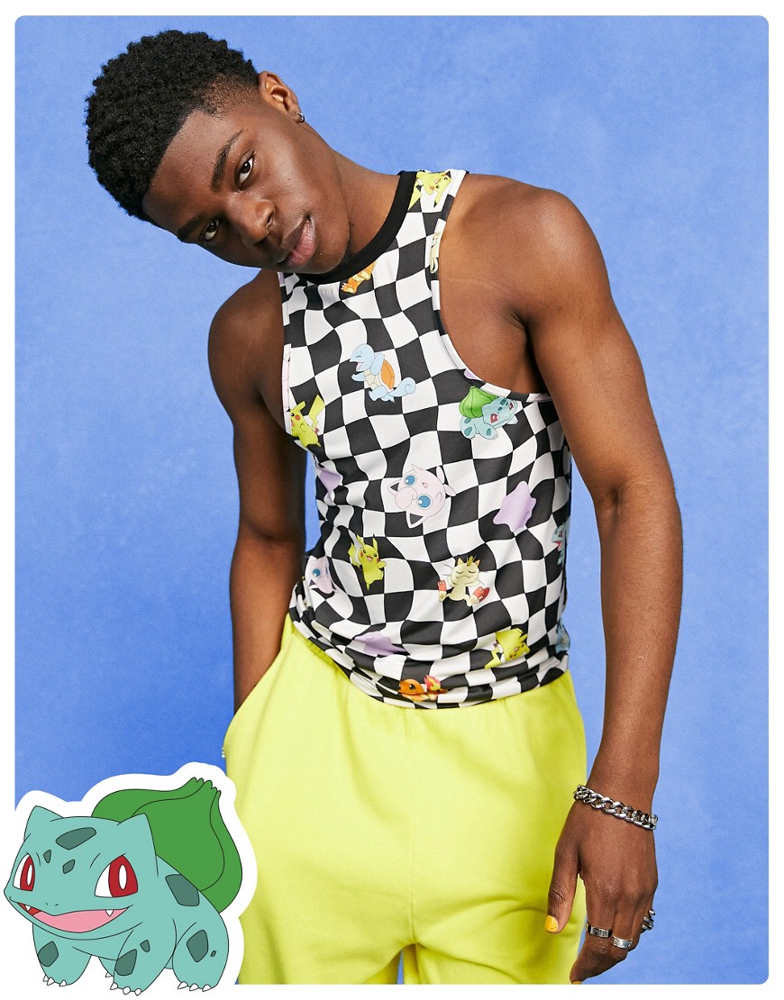 ASOS DESIGN muscle fit vest with Pokemon all over prints-Multi