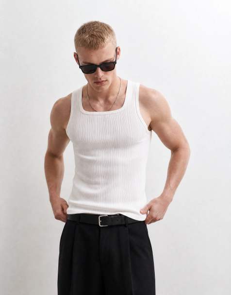 ASOS DESIGN muscle fit vest with square neck in white rib - view 1