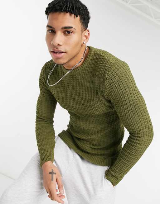 Mens waffle sale knit jumper