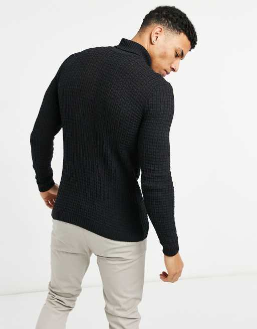 ASOS DESIGN muscle fit turtle neck jumper in black