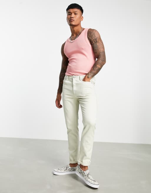 ASOS DESIGN muscle fit waffle vest in pink