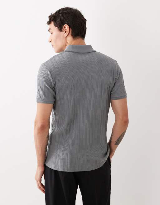 ASOS DESIGN muscle fit zip polo in charcoal rib, 2 of 5