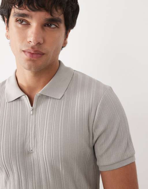 ASOS DESIGN muscle fit zip polo in light green rib, 4 of 5