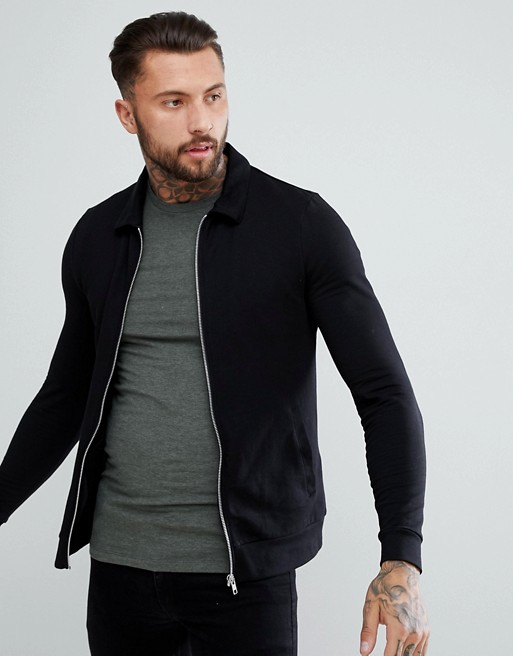 ASOS DESIGN muscle harrington jacket in black | ASOS