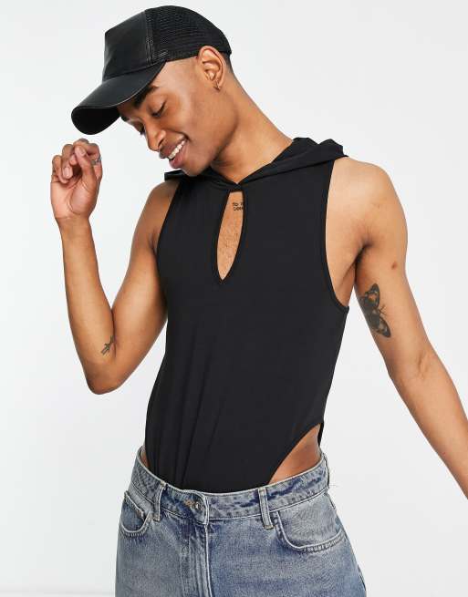 ASOS DESIGN muscle fit bodysuit with cut out back in black