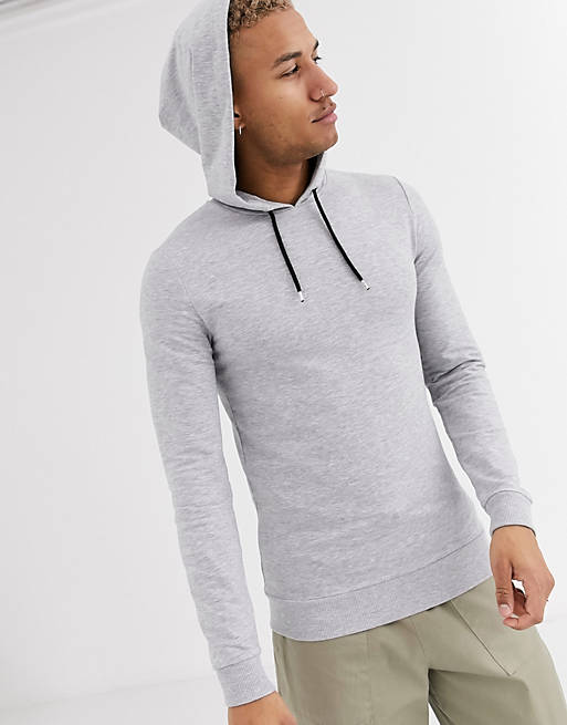 ASOS DESIGN muscle hoodie in grey marl with black drawcords | ASOS