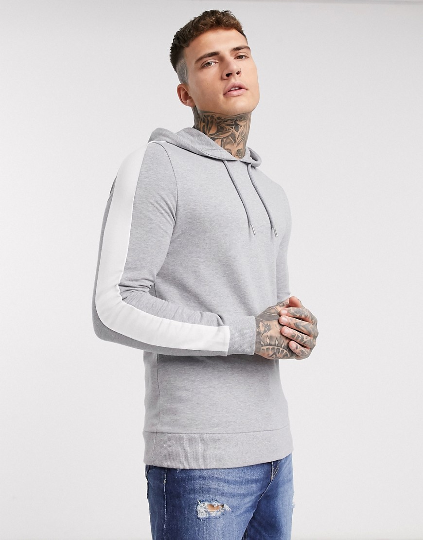 ASOS DESIGN muscle hoodie in grey marl with side stripe