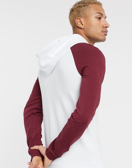 burgundy and white hoodie