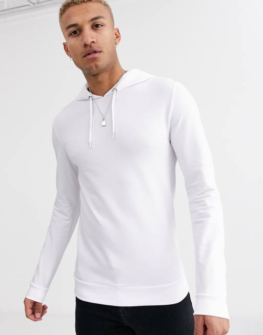 White muscle fit store hoodie