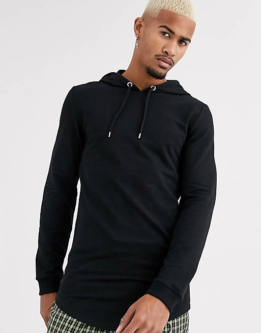 ASOS DESIGN muscle hoodie with curved hem in black | ASOS