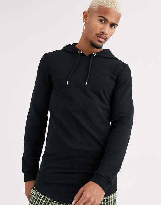 ASOS DESIGN muscle hoodie with curved hem in black ASOS