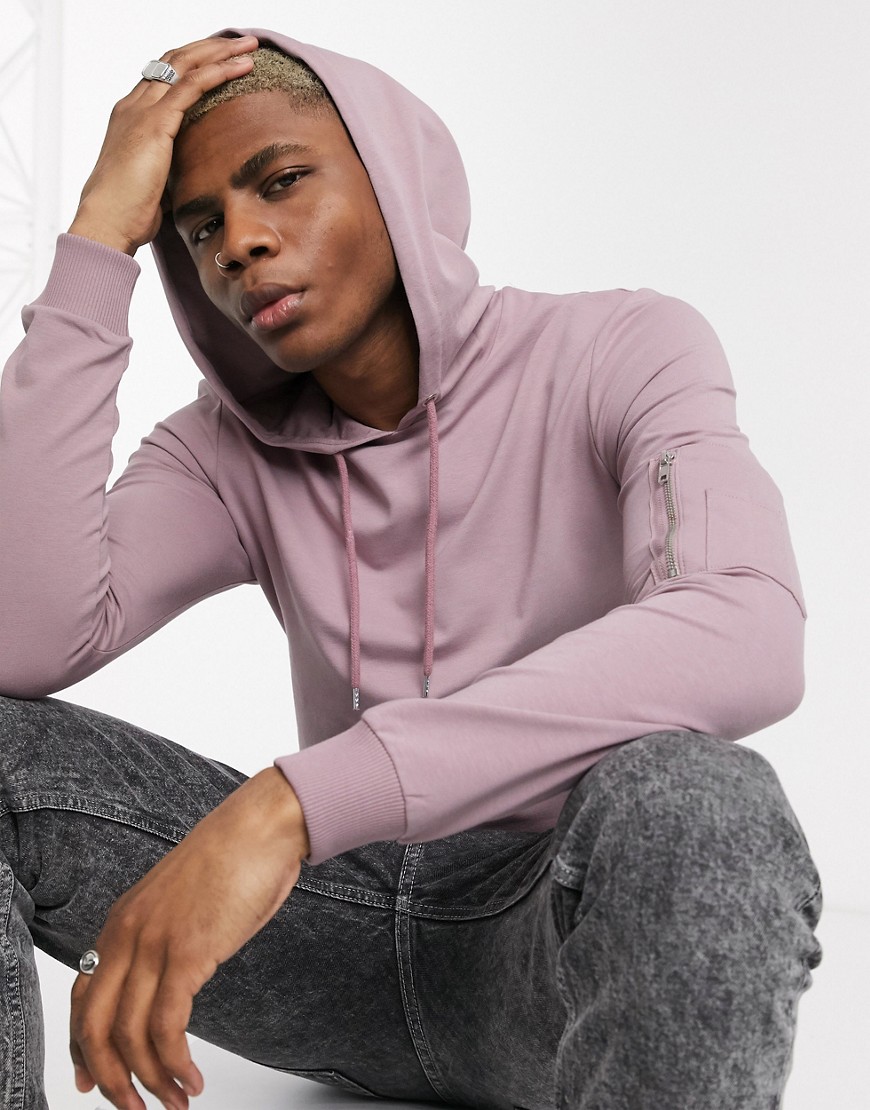 ASOS DESIGN muscle hoodie with MA1 pocket in dusty purple