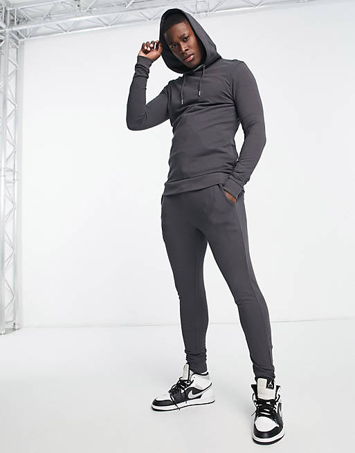 ASOS DESIGN muscle hoodie with super skinny joggers tracksuit in washed ...