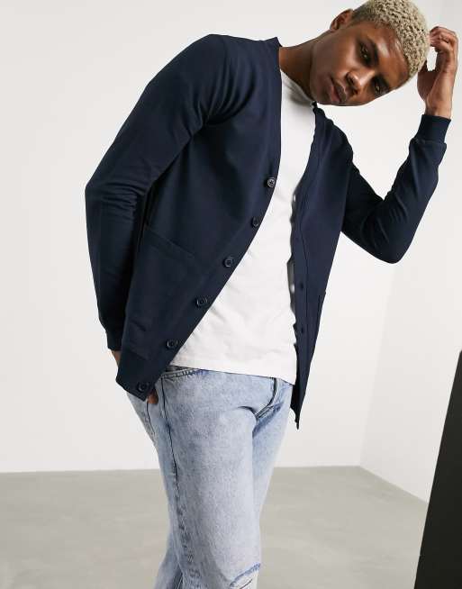 ASOS DESIGN muscle jersey cardigan in navy