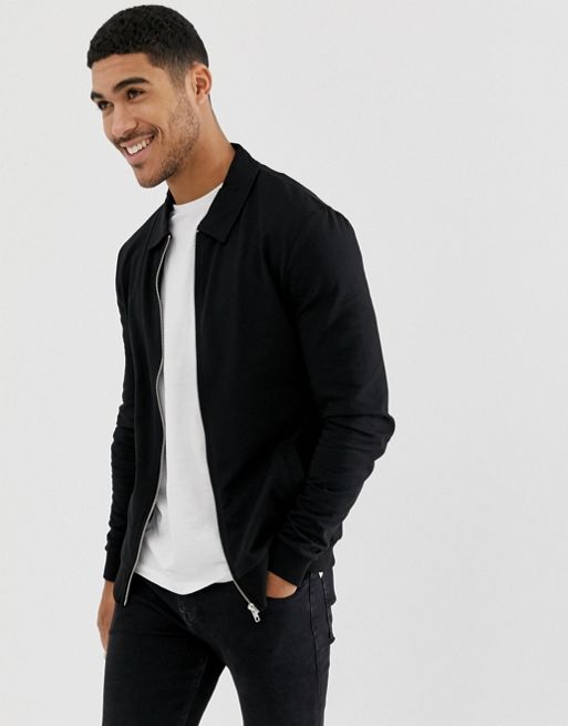 Download ASOS DESIGN muscle jersey harrington jacket in black | ASOS