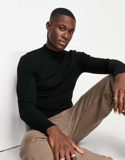 ASOS DESIGN long sleeve muscle T-shirt with turtleneck in black