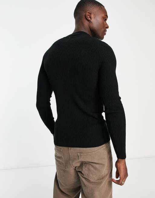 ASOS DESIGN muscle fit turtleneck sweater in black