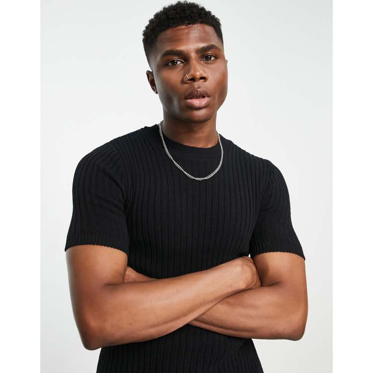 ASOS DESIGN muscle knit rib T-shirt in black | ASOS