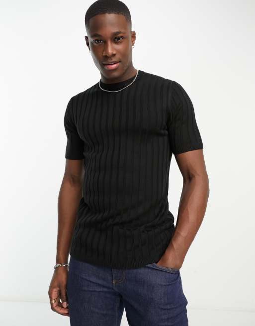 ASOS DESIGN muscle lightweight knit rib T-shirt in black | ASOS