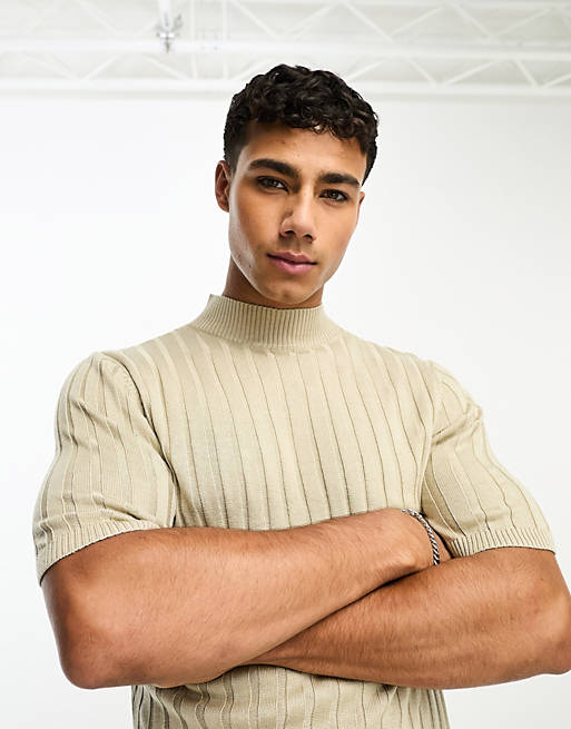 ASOS DESIGN muscle lightweight knit ribbed turtle neck T-shirt in