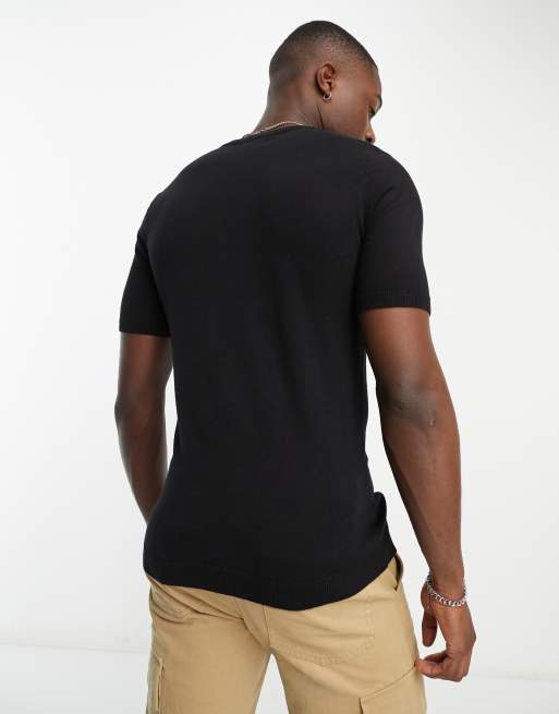ASOS DESIGN muscle lightweight knitted cotton t-shirt in black, 2 of 4