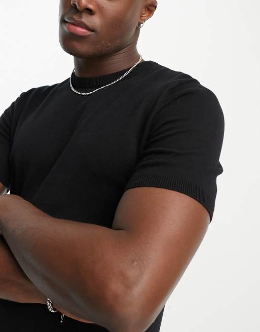 ASOS DESIGN muscle lightweight knitted cotton t-shirt in black, 3 of 4