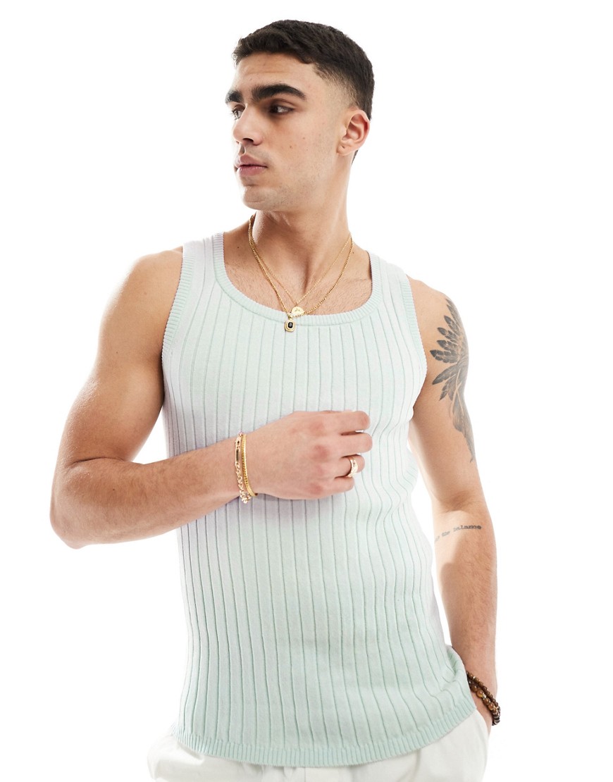 ASOS DESIGN muscle lightweight knitted rib scoop neck vest in light blue