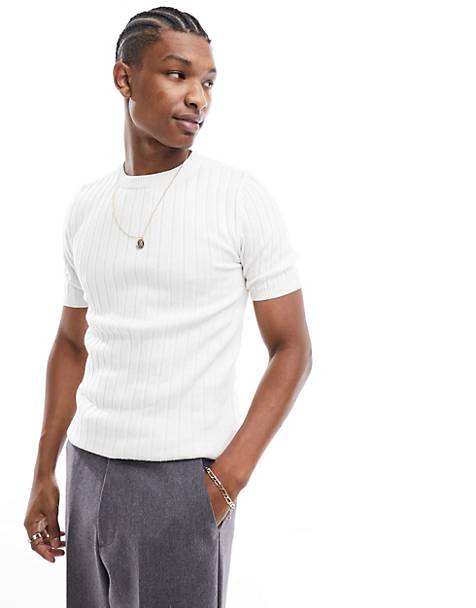 ASOS DESIGN muscle lightweight knitted rib t-shirt in white