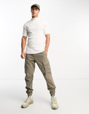 ASOS DESIGN muscle lightweight knitted rib turtle neck t-shirt in white