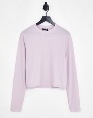 ASOS DESIGN muscle long sleeve cropped t-shirt in purple rib-Grey
