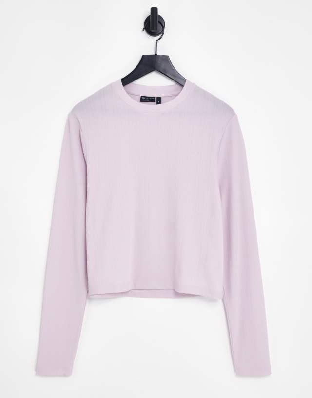 ASOS DESIGN muscle long sleeve cropped T-shirt in purple rib