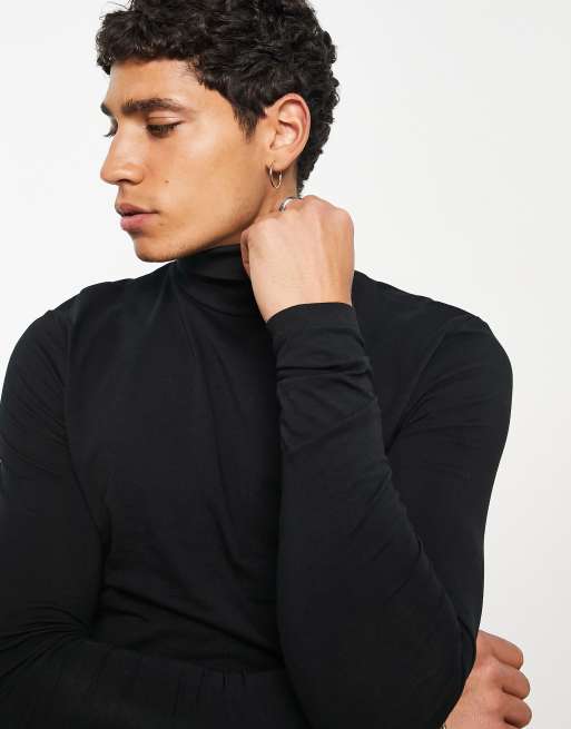 ASOS DESIGN muscle long sleeve jersey roll neck t-shirt in black, 3 of 4