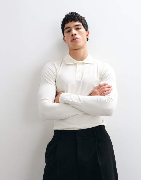 ASOS DESIGN muscle long sleeve polo in cream - view 1