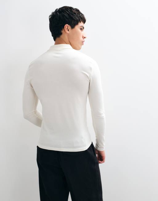 ASOS DESIGN muscle long sleeve polo in cream, 4 of 9
