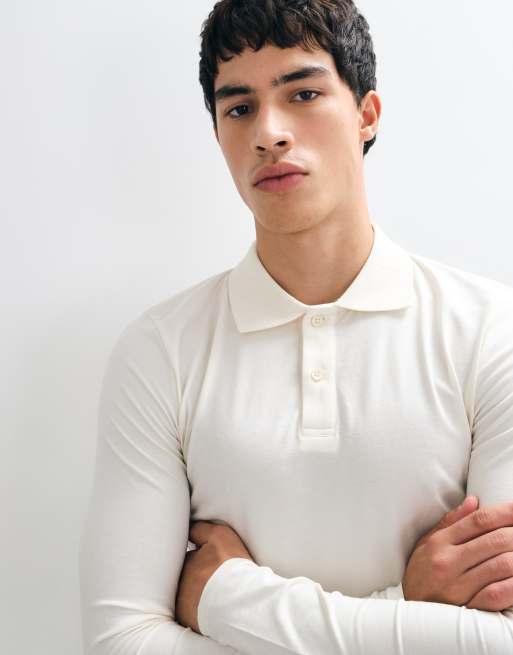 ASOS DESIGN muscle long sleeve polo in cream, 5 of 9