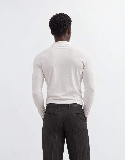 ASOS DESIGN muscle long sleeve polo in cream, 7 of 9