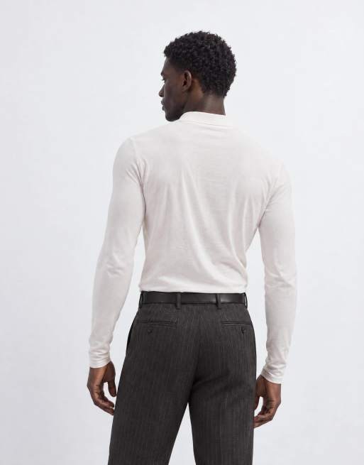 ASOS DESIGN muscle long sleeve polo in cream, 9 of 9