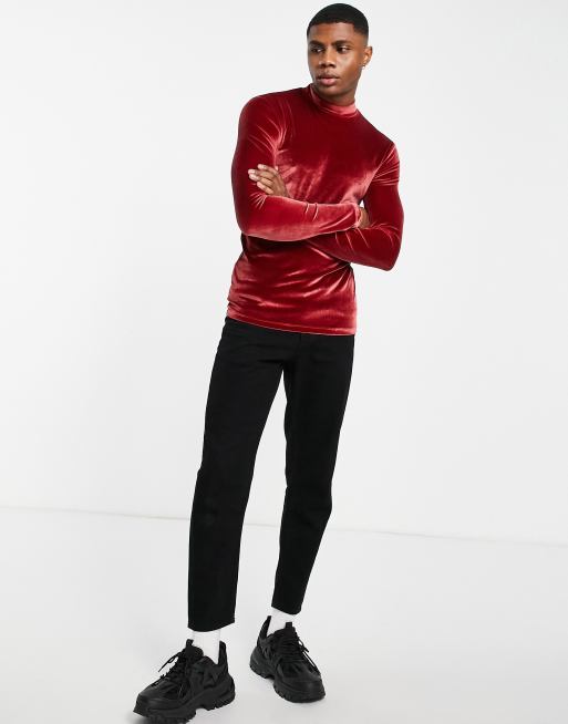 Reebok velour t-shirt with central logo in maroon exclusive to asos