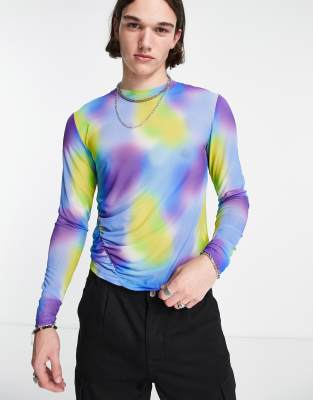 ASOS DESIGN muscle long sleeve t-shirt in multi color printed mesh - MULTI - MULTI