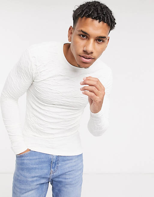 ASOS DESIGN muscle long sleeve t-shirt in off-white texture fabric | ASOS