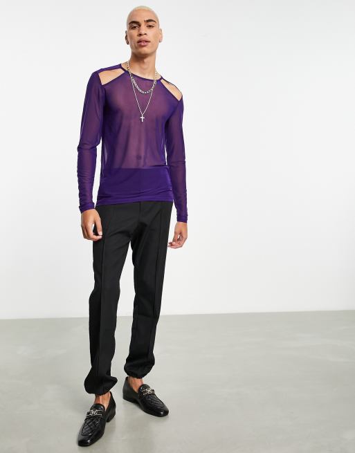 Purple fishnet long store sleeve shirt