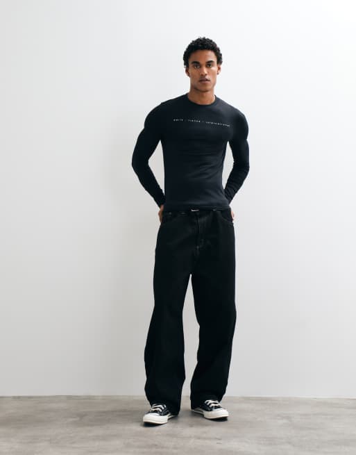 ASOS DESIGN muscle long sleeve t-shirt with city graphic in black, 3 of 10