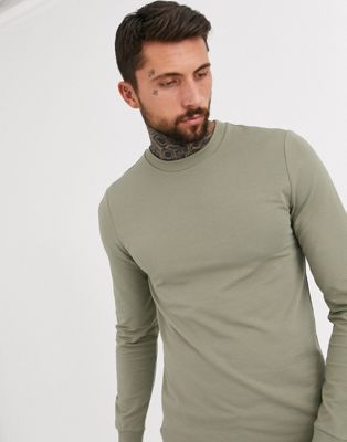 ASOS DESIGN muscle longline sweatshirt in light khaki | ASOS