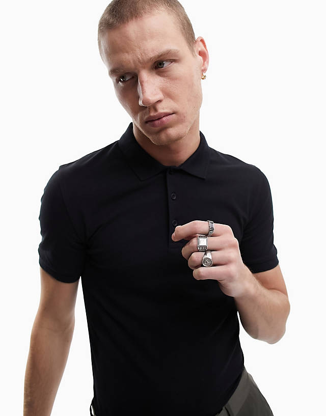 ASOS DESIGN - muscle polo in black