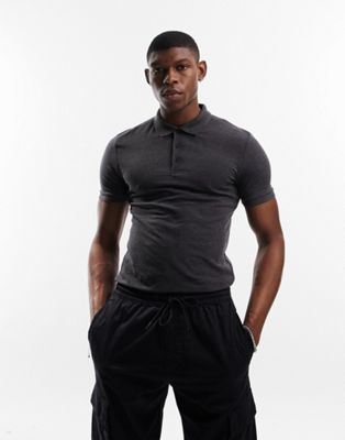 ASOS DESIGN muscle polo in charcoal marl
