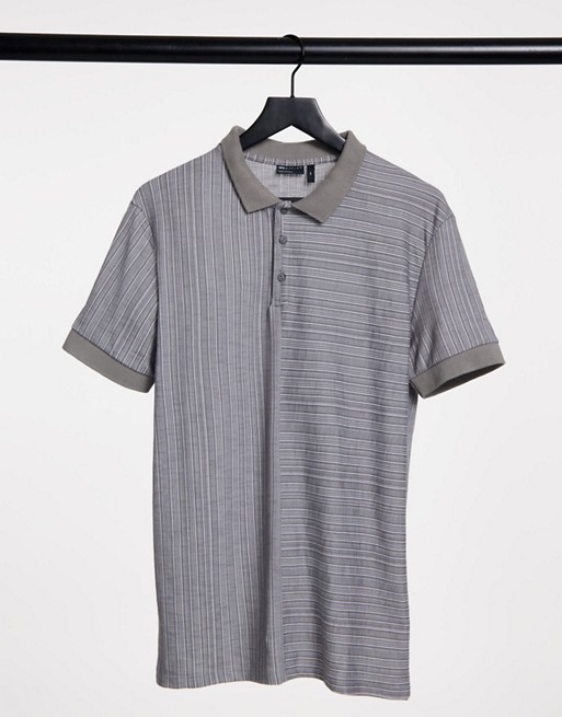ASOS DESIGN muscle polo shirt with splice in grey textured fabric