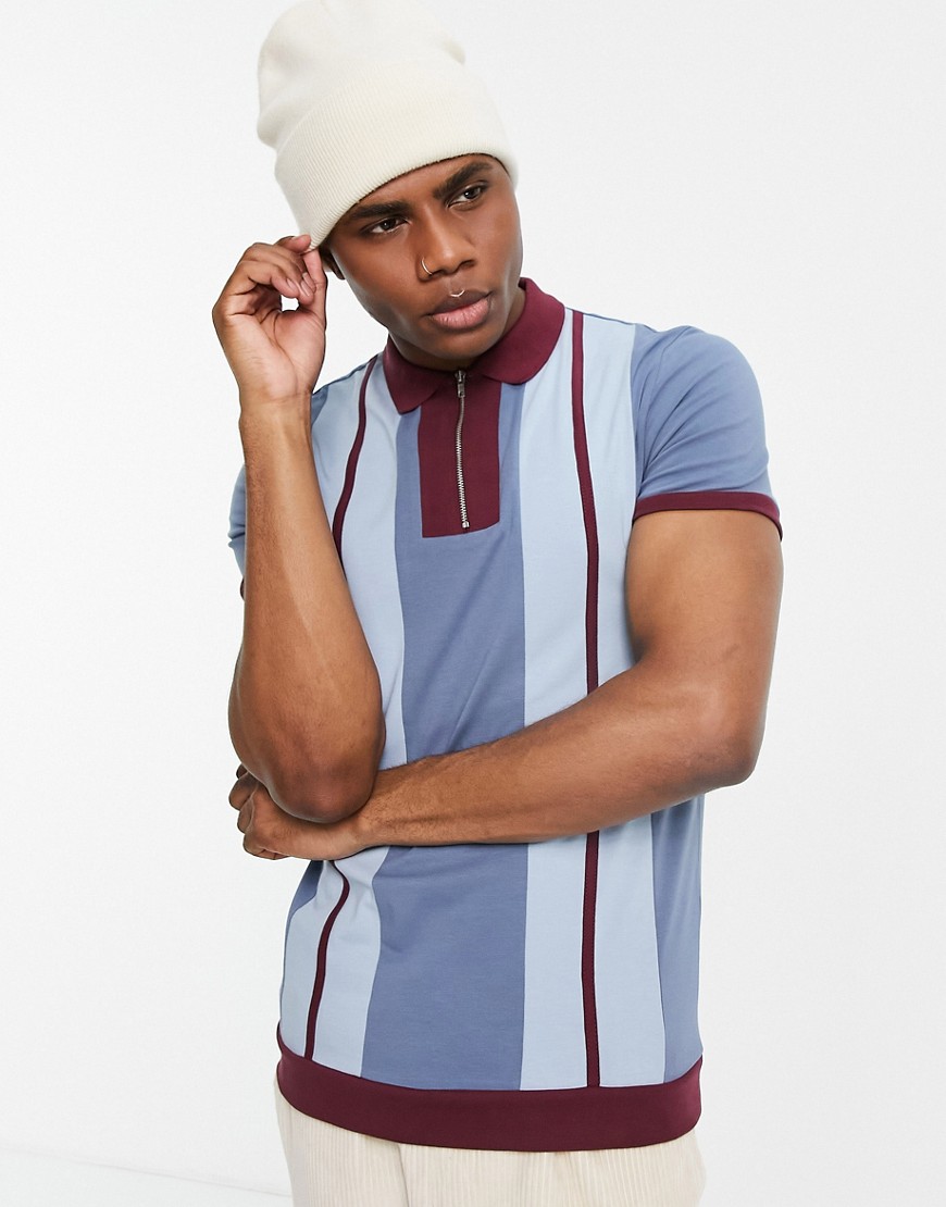 Asos Design Muscle Polo T-Shirt With Contrast Collar And Zip-Multi